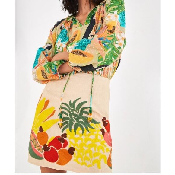 Farm Rio Embroidered Fruit Linen Skirt NWT - Picture 1 of 6